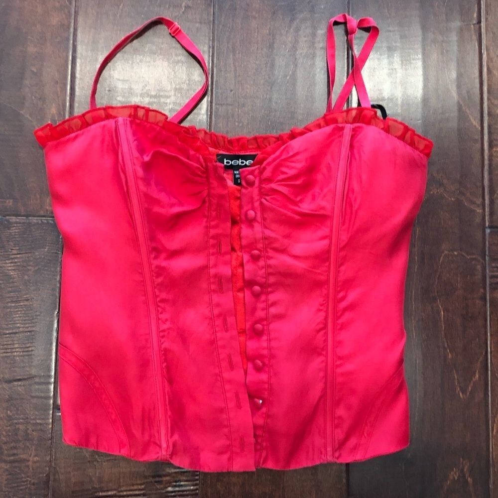 Bebe Raspberry Red Corset Tank Top Small